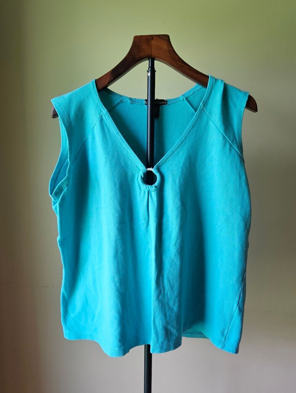 Allicyn Michaels Turquoise V-Neck Tank with Ring Detail Size 1X